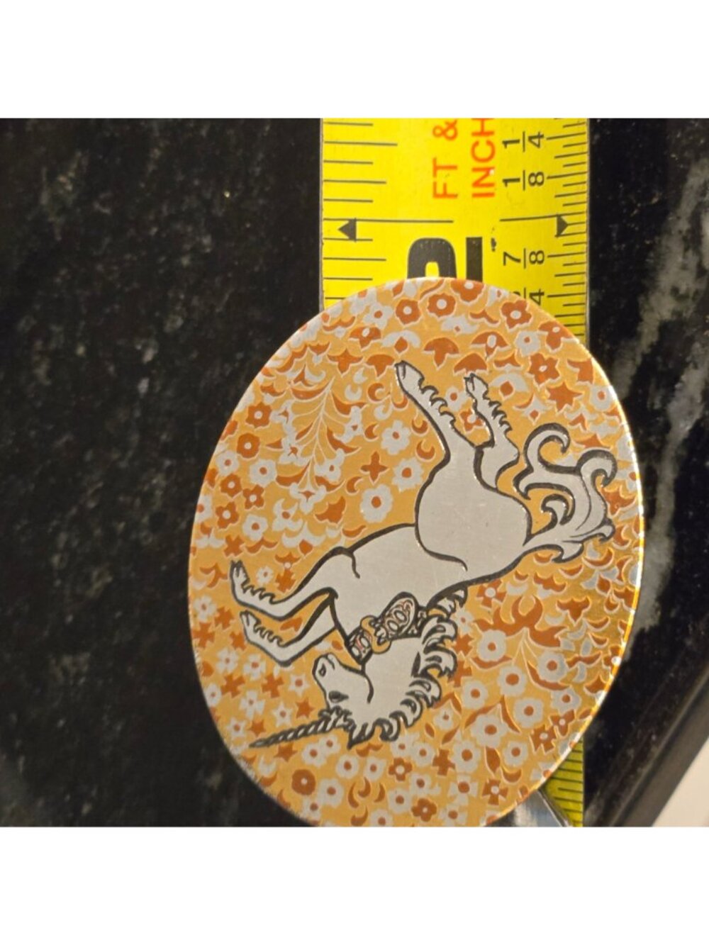 Reed & Barton Damascene Oval Unicorn Brooch Pendant Boho mystical Floral Design - Picture 7 of 7